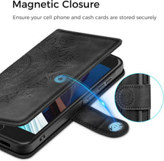 Handyhülle für iPhone SE 2022/2020, iPhone 7/8 Schwarz Flip PU Leder Schutzhülle