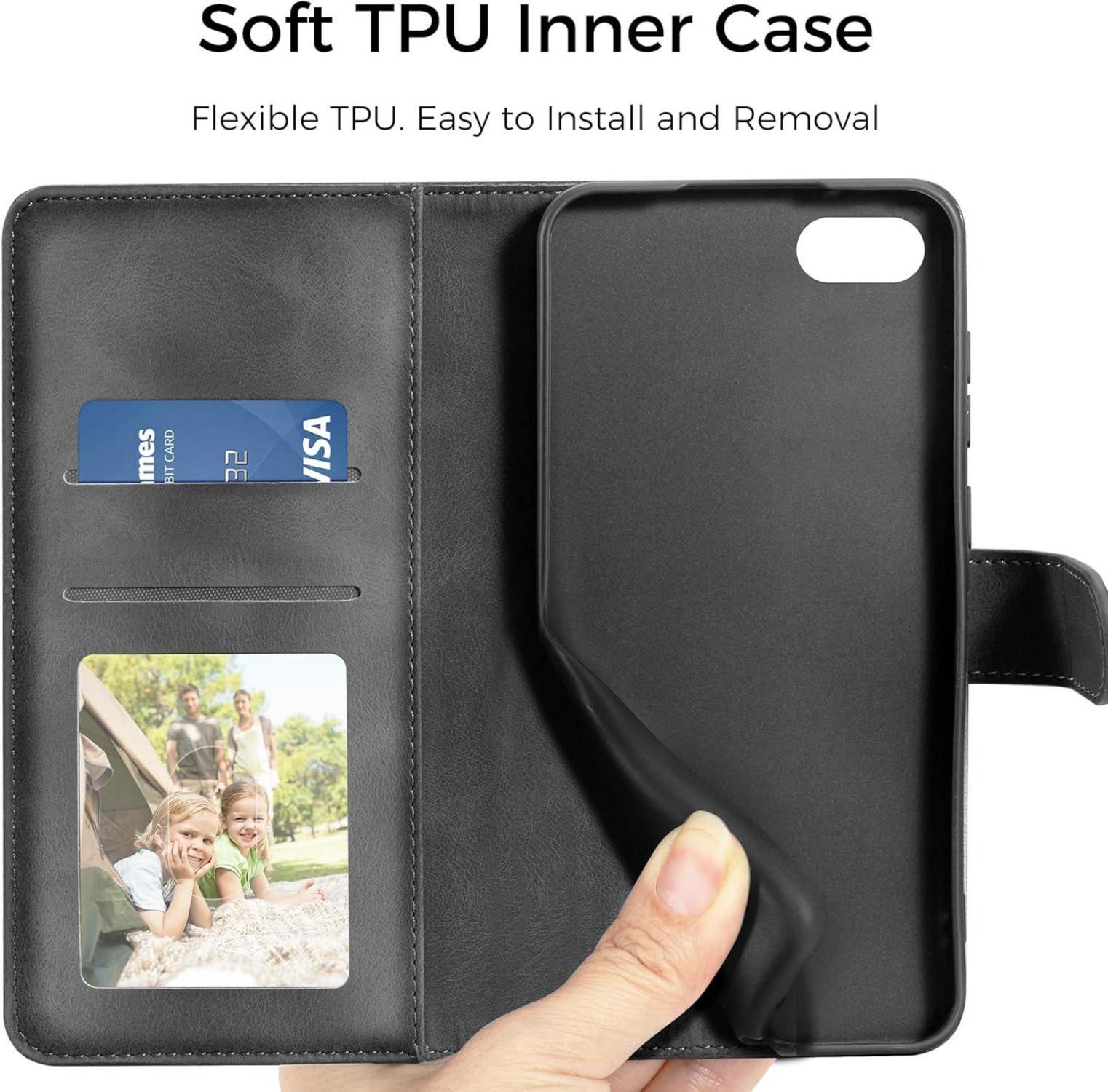 iPhone SE 2022/2020 Handyhülle Leder Flip Case Schwarz Magnet Ständer