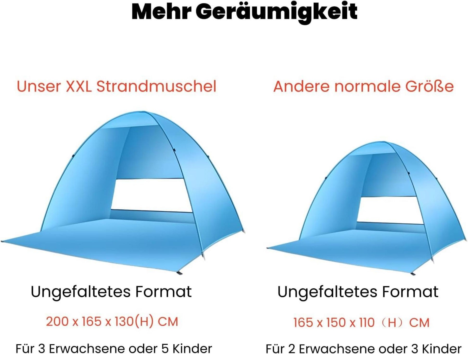 Strandmuschel Pop Up 200x165x130cm, UPF