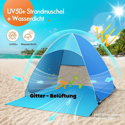 XXL Strandmuschel Pop Up Outdoor Zelt UPF 50+ UV Schutz 200x165x130cm