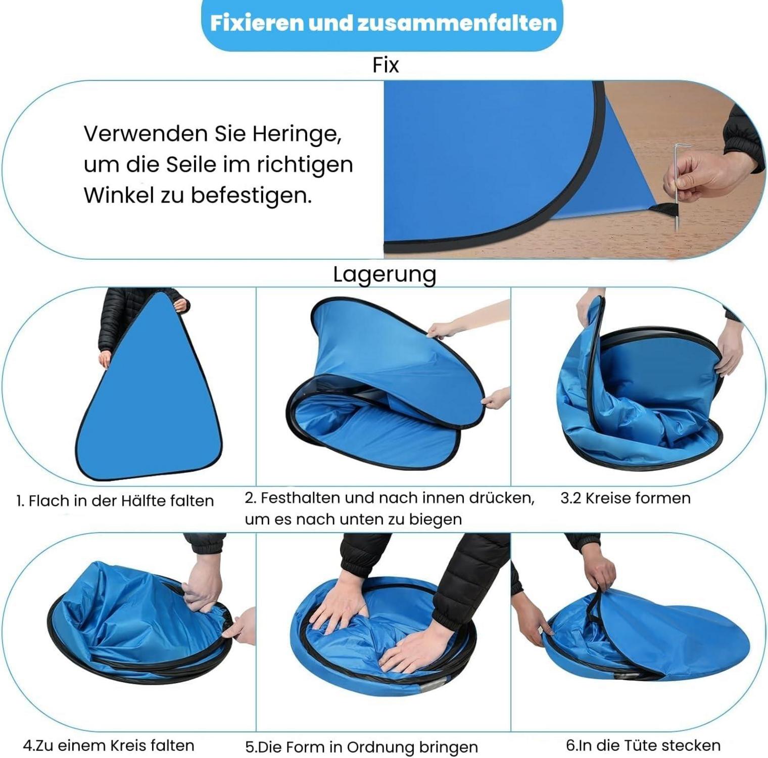 Strandmuschel Pop Up XXL UPF 50+ UV-Schutz 3-5 Personen 200x165x130cm