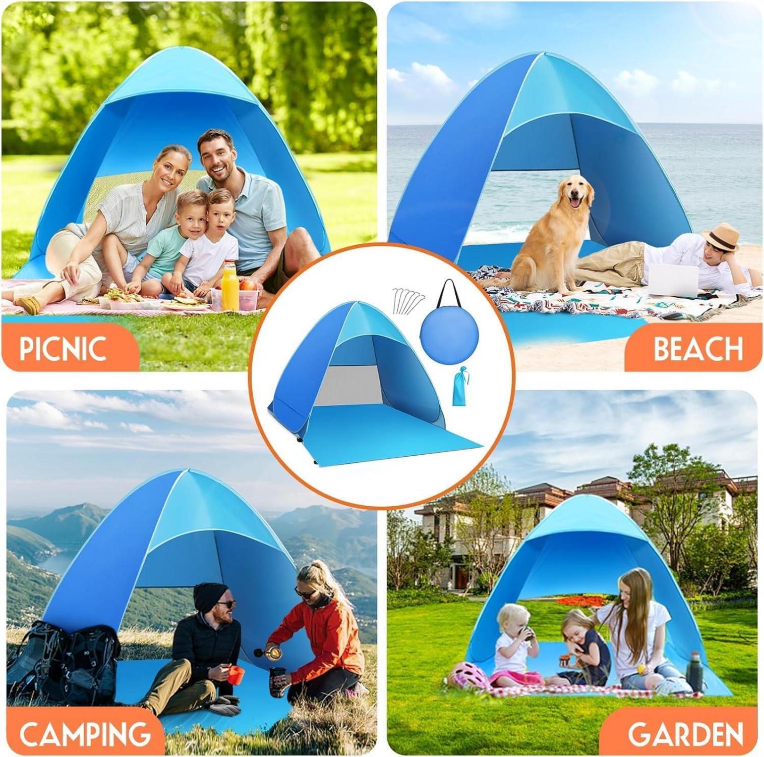XXL Strandmuschel Pop Up Outdoor Zelt 3-5 Personen UPF 50+ Schutz 200x165x130cm