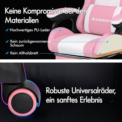 Racing Gaming Stuhl mit Massage, LED Farben, Ergonomisch, Liegestuhl