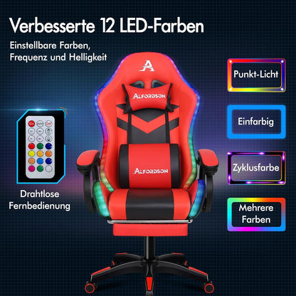 ALFORDSON Racing Gaming Stuhl LED RGB Massage PU Leder Rot - Serie