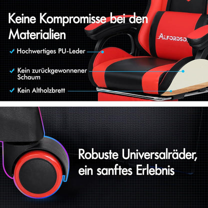 Racing Gaming Stuhl Massage Gamer LED RGB Lordosenstütze Fußstütze PU