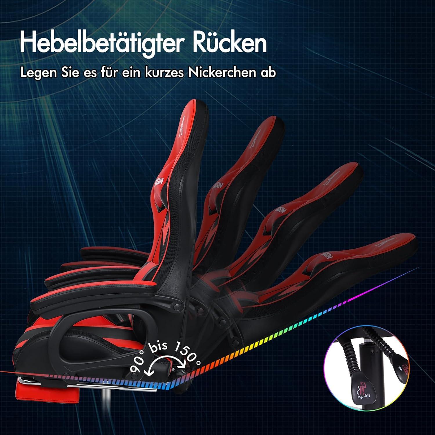 ALFORDSON Racing Gaming Stuhl LED RGB Massage PU Leder Rot - Serie