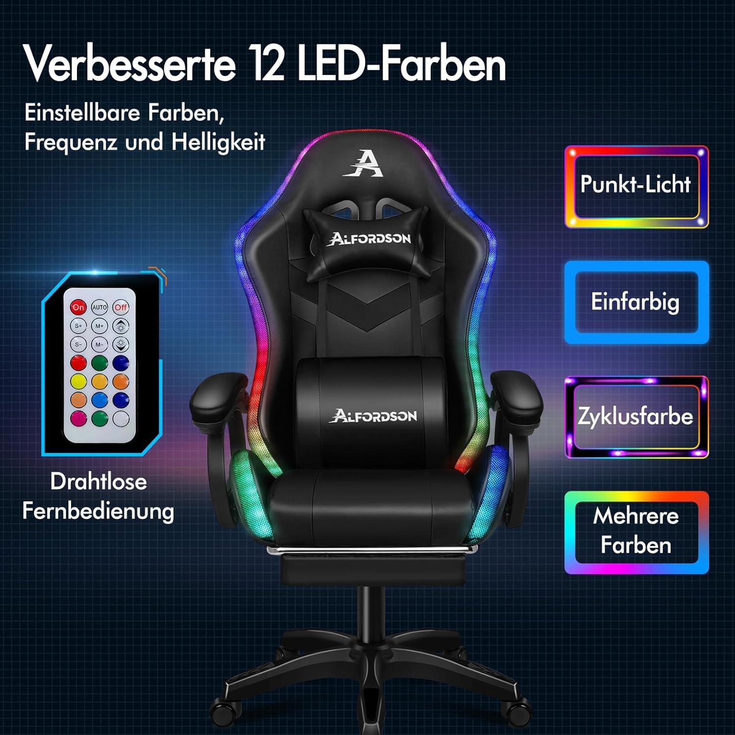 Racing Gaming Stuhl mit Massage LED RGB Beleuchtung Schwarz