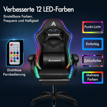 Racing Gaming Stuhl mit Massage LED RGB Beleuchtung Schwarz