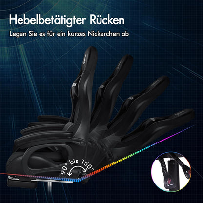 Racing Gaming Stuhl mit Massage LED RGB Beleuchtung Schwarz