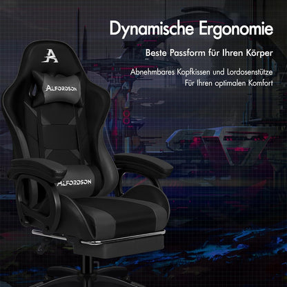 Gaming-Stuhl Racer mit Massage Lendenkissen höhenverstellbar PU-Leder Grau - Xavier Serie