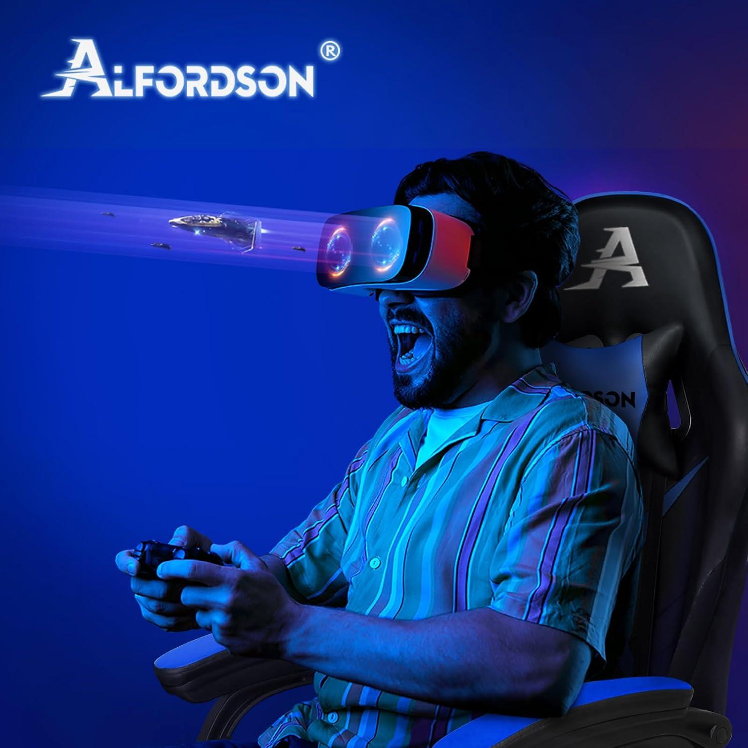 Gaming-Stuhl mit 2-Punkt-Massage, ergonomisch, höhenverstellbar, Blau