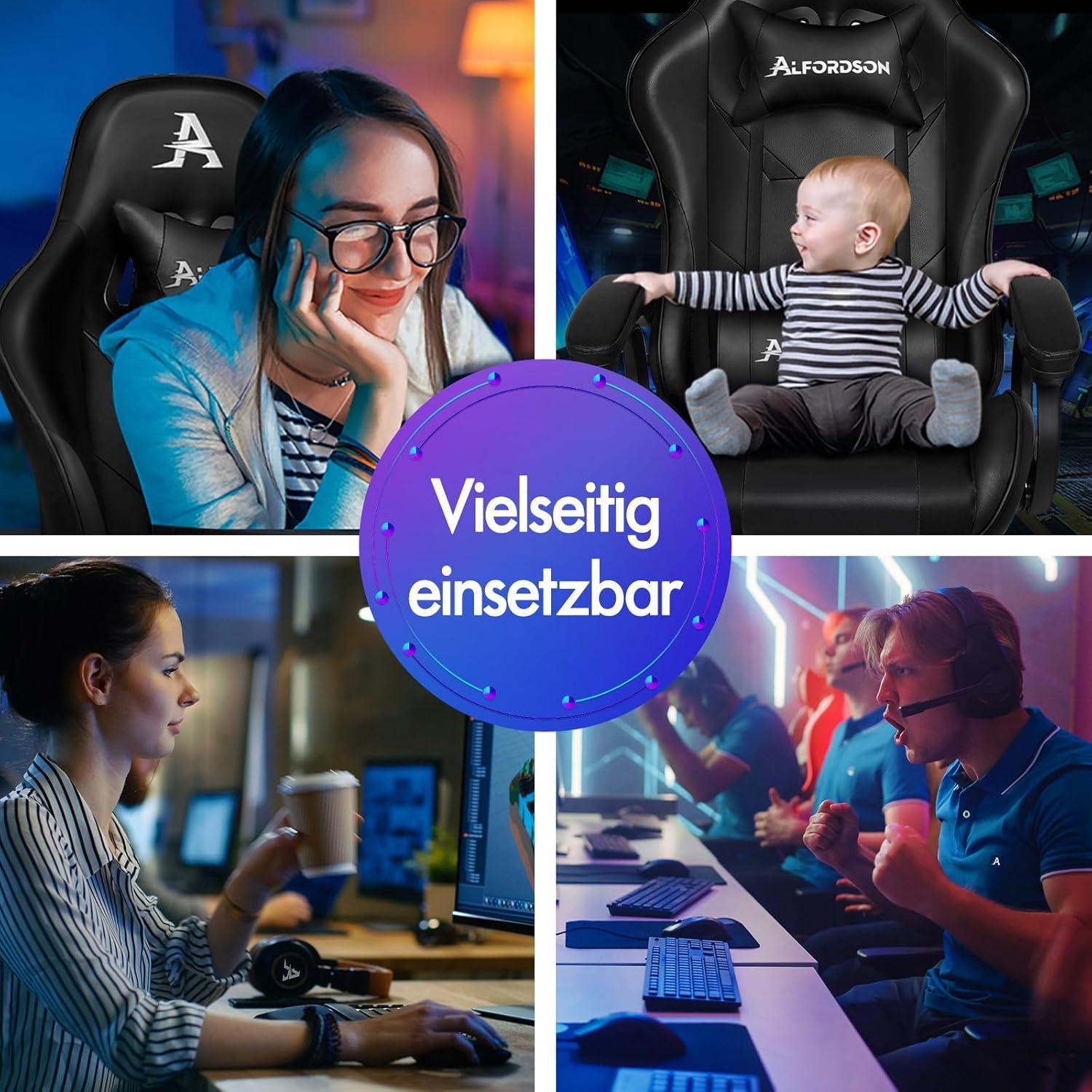 Gaming-Stuhl mit 2-Punkt-Massage, ergonomisch, höhenverstellbar, Schwarz - Xavier Serie