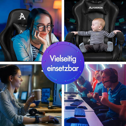 Gaming-Stuhl mit 2-Punkt-Massage, ergonomisch, höhenverstellbar, Schwarz - Xavier Serie