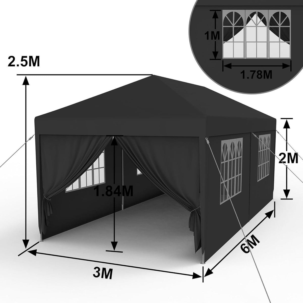 3x6m Pavillon Wasserdicht & Stabil – Garten- & Partyzelt Anthrazit