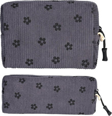 Kosmetiktasche Cord Damen Kulturtasche klein Lächeln Grau 2-teilig