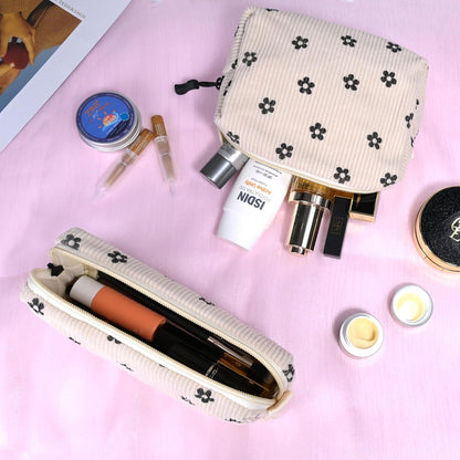 Kosmetiktasche Cord Damen Kulturtasche klein Lächeln Grau 2-teilig