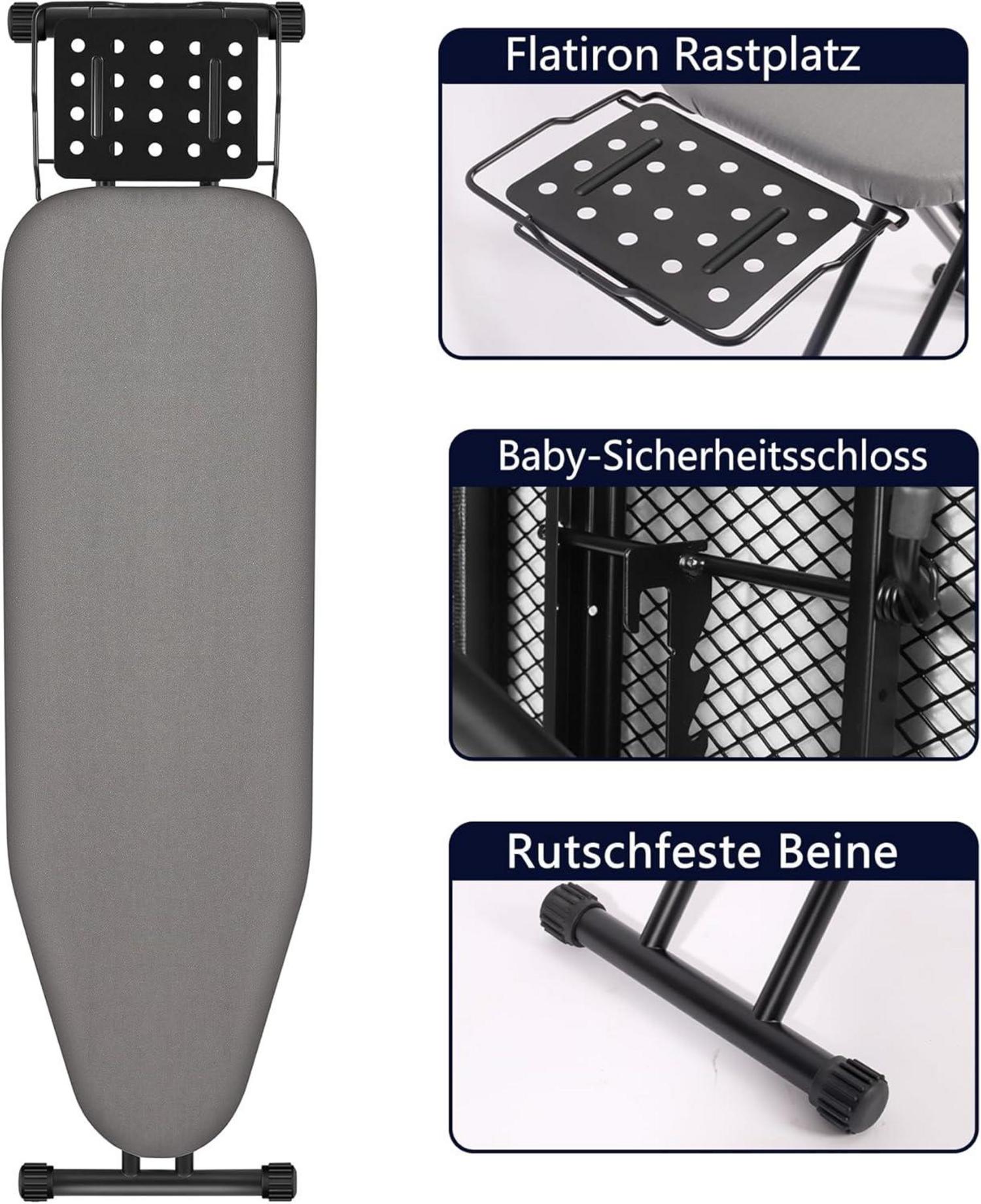 Klappbares Bügelbrett mit Höhenverstellung & großer Eisenablage