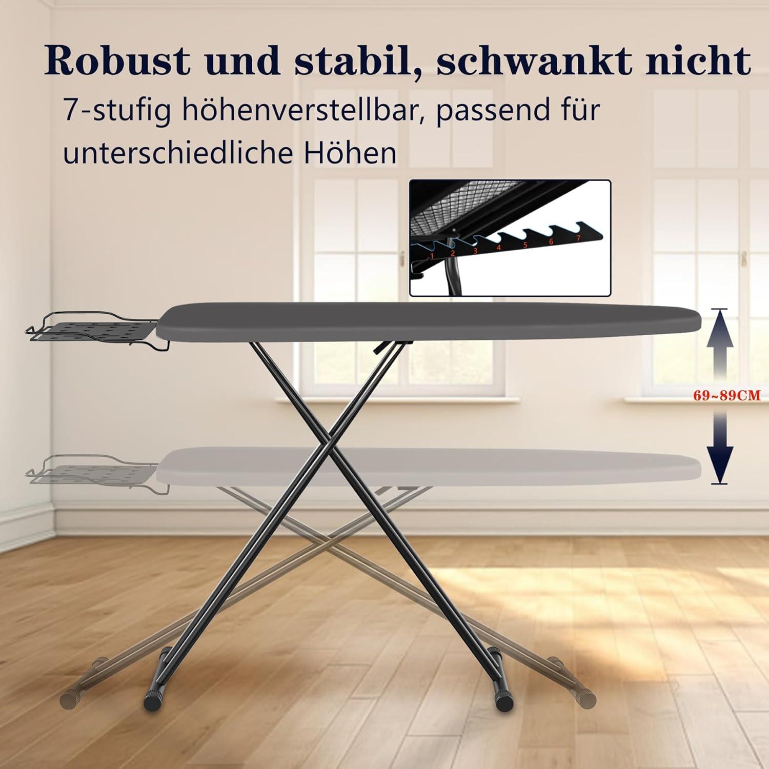 Klappbares Bügelbrett mit Bügeleisenablage und verstellbarer Höhe 110x35cm