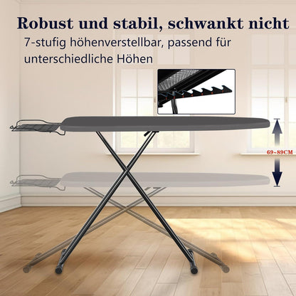 Klappbares Bügelbrett mit Bügeleisenablage und verstellbarer Höhe 110x35cm