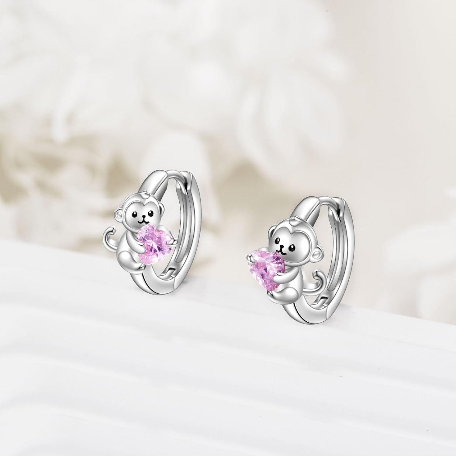 VONALA Tier Creolen Ohrringe 925 Sterling Silber Rosa Zirkonia Damen Mädchen Kinder