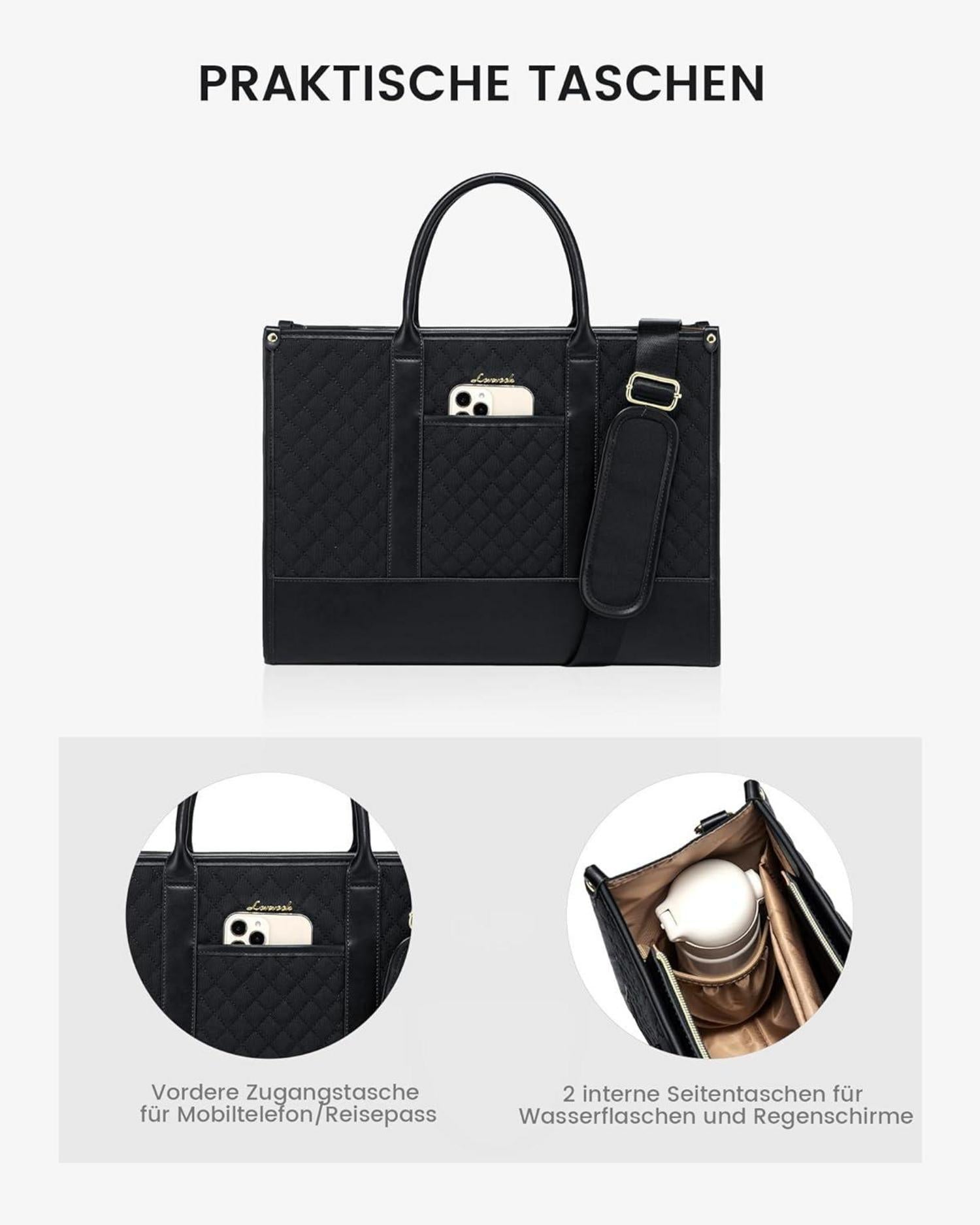 LOVEVOOK Laptoptasche Damen 17 Zoll Schwarz Wasserdicht Groß Tote Bag