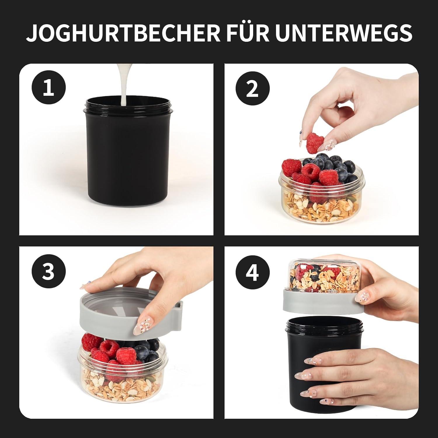 Swkien Müslibecher Joghurtbecher to Go 780ML Lunchpot Schwarz
