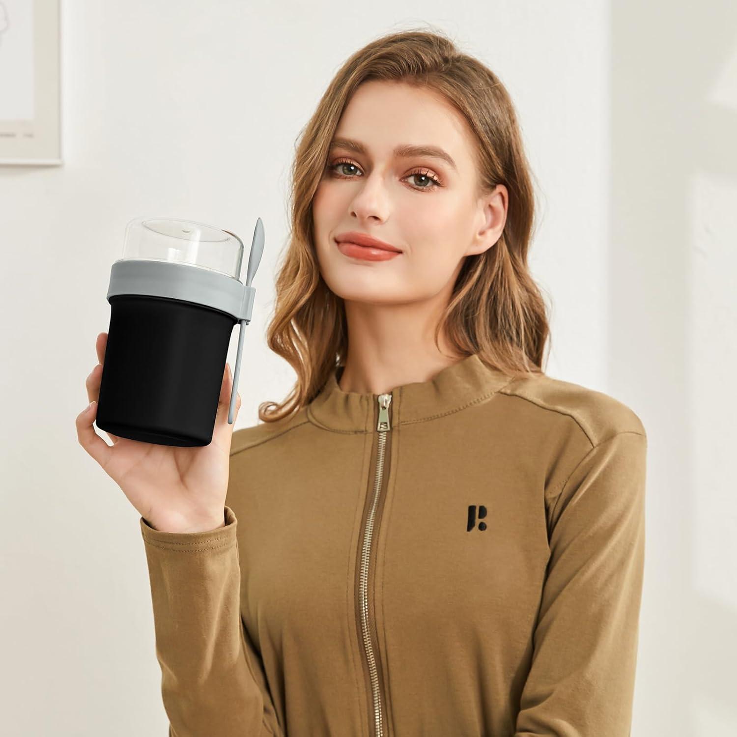 Müslibecher Joghurtbecher to Go 780ML Schwarz löffel