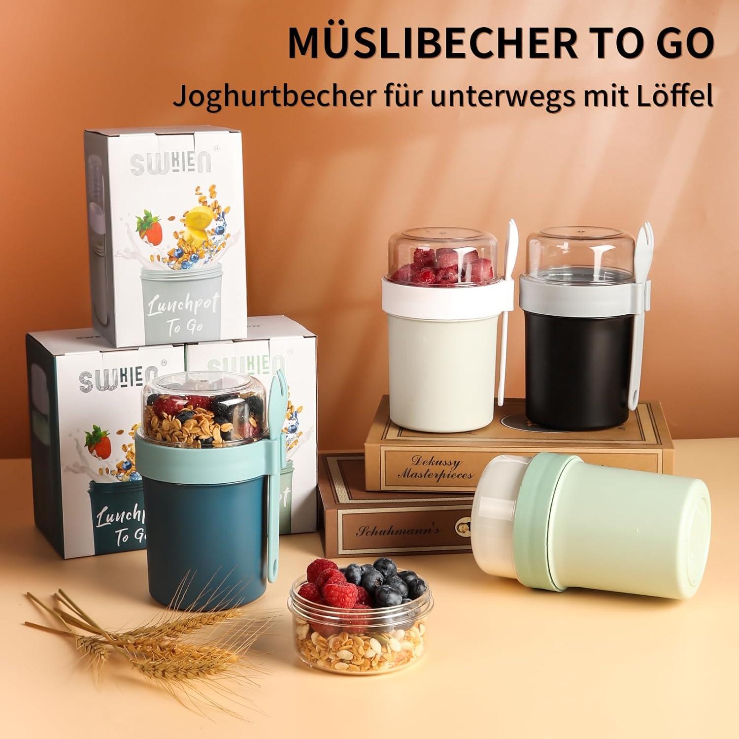 Müslibecher Joghurtbecher to Go 780ML Schwarz löffel