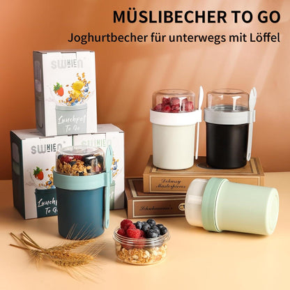 Müslibecher Joghurtbecher to Go 780ML Schwarz löffel