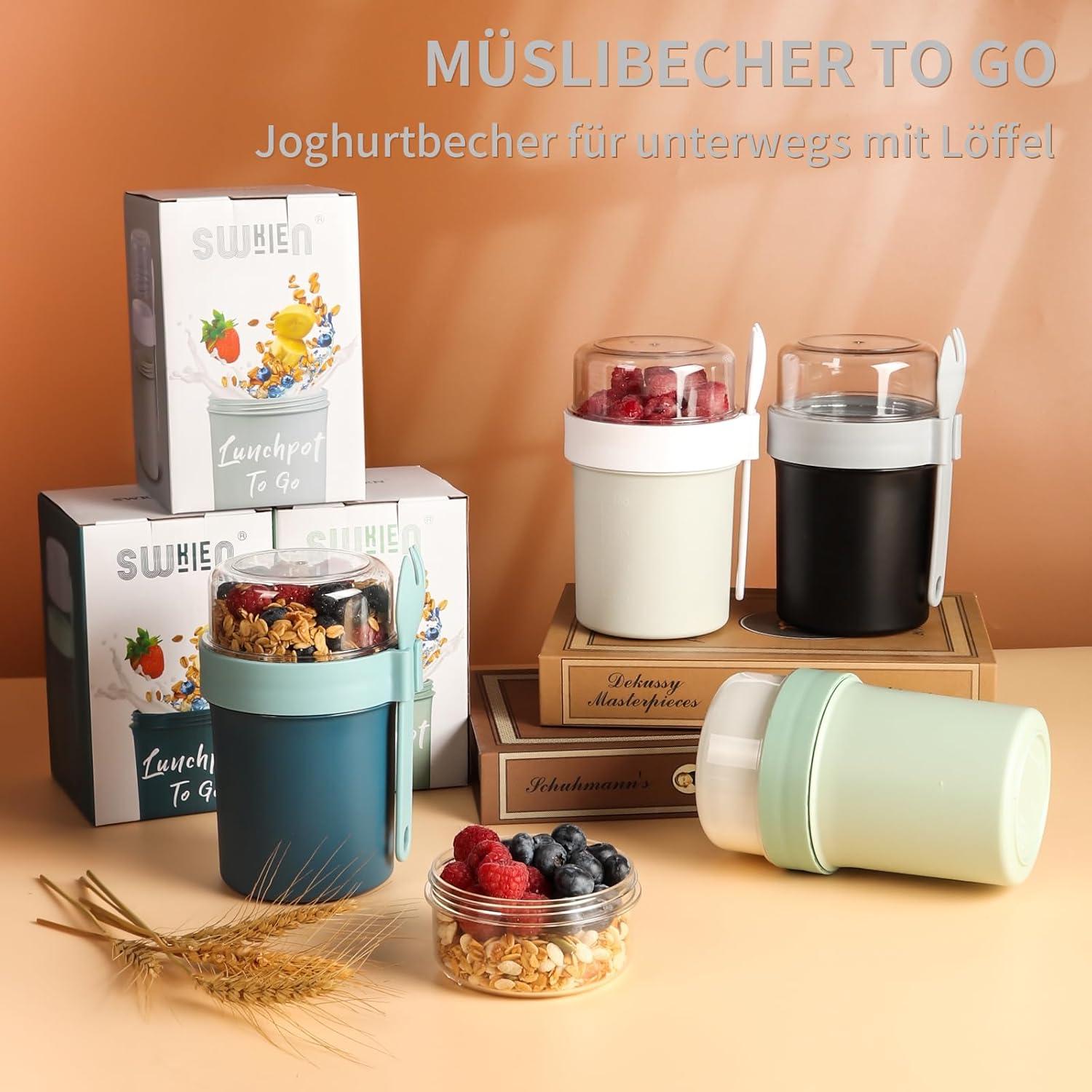 Müslibecher Joghurtbecher to Go 780ML mit Löffel Lunchpot