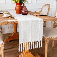 Weiß Leinen Baumwoll Tischläufer mit Handquasten 33x160cm