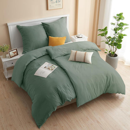 Bettwäsche-Sets Mikrofaser Reißverschluss 135x200 Salbei Grün