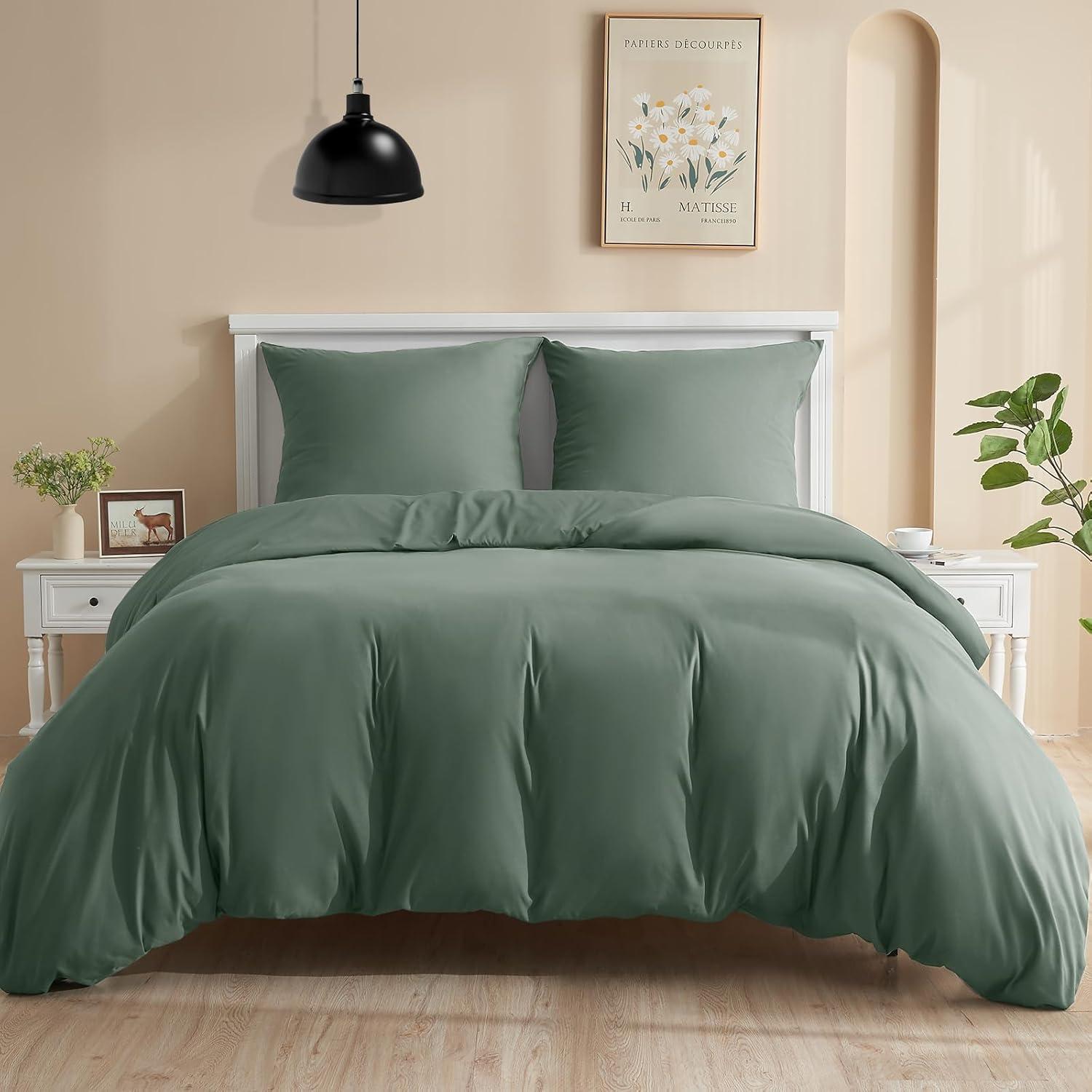 Bettwäsche Set 4-teilig 135x200 Mikrofaser Salbei Grün
