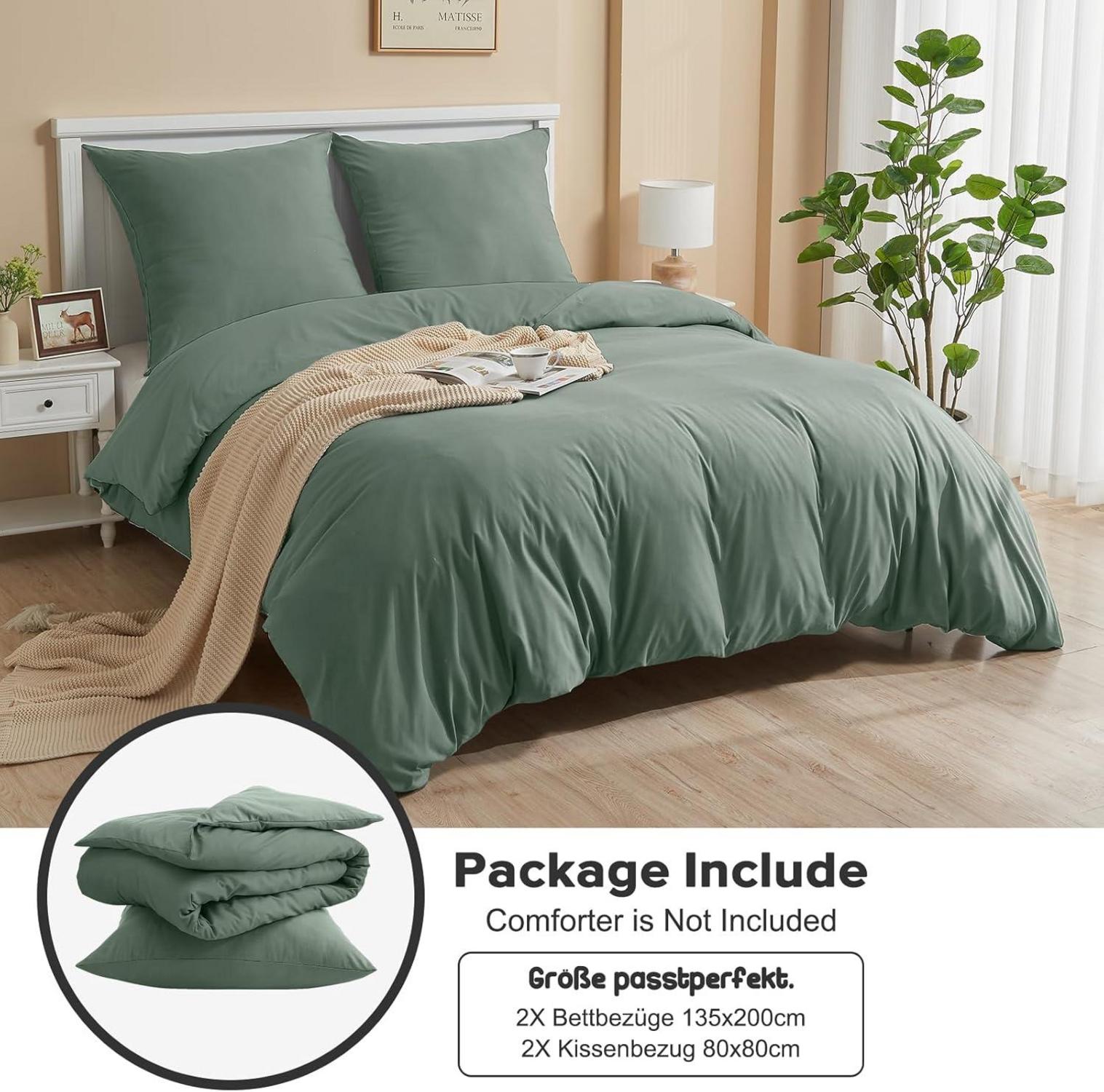 Bettwäsche Set Mikrofaser Salbei Grün 135x200 cm (2er