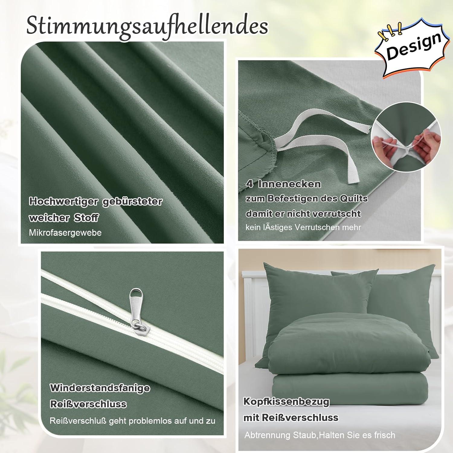 Bettwäsche Sets Mikrofaser Salbei Grün Kissenbezug 80x80cm