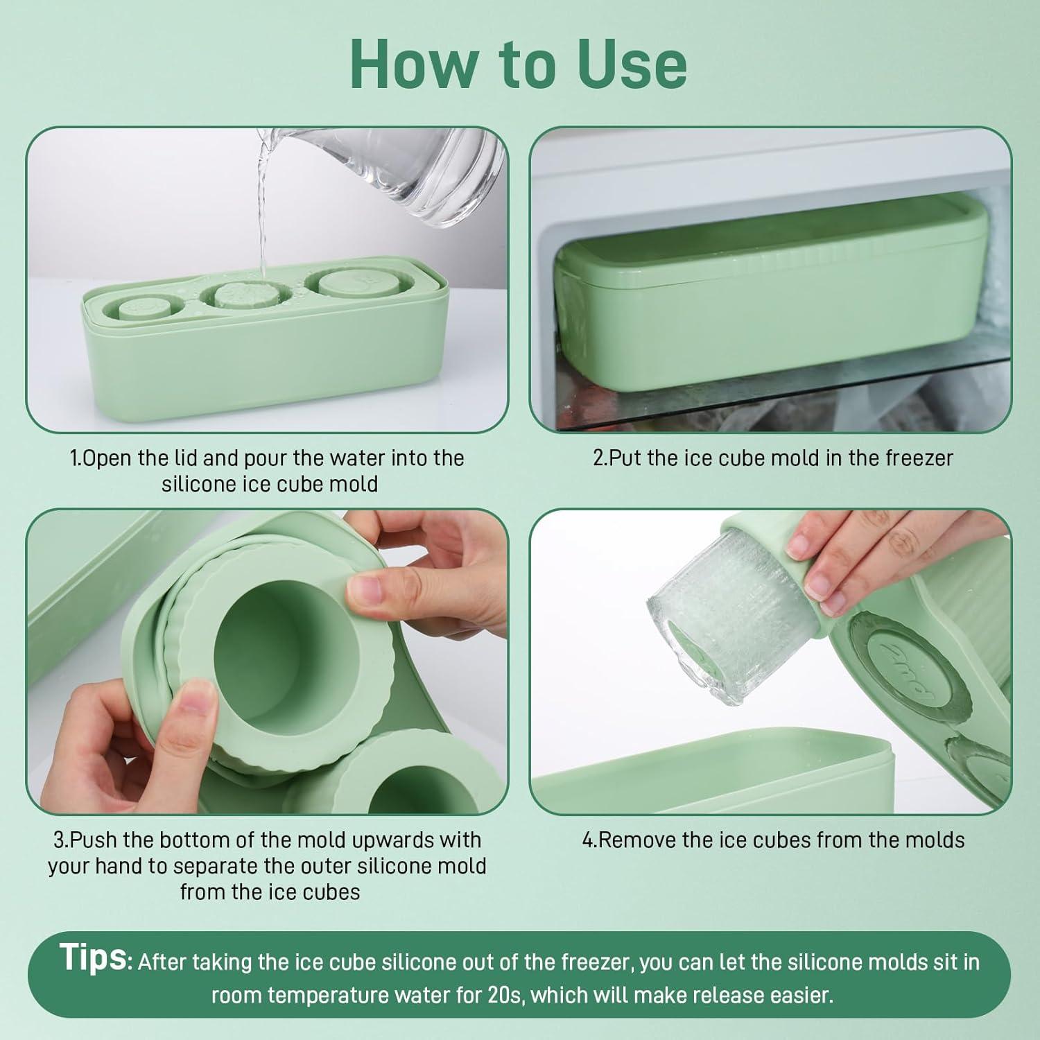 Silikon Eiswürfelform 3 Fach Behälter für Stanley Cup Zubehör, Grün