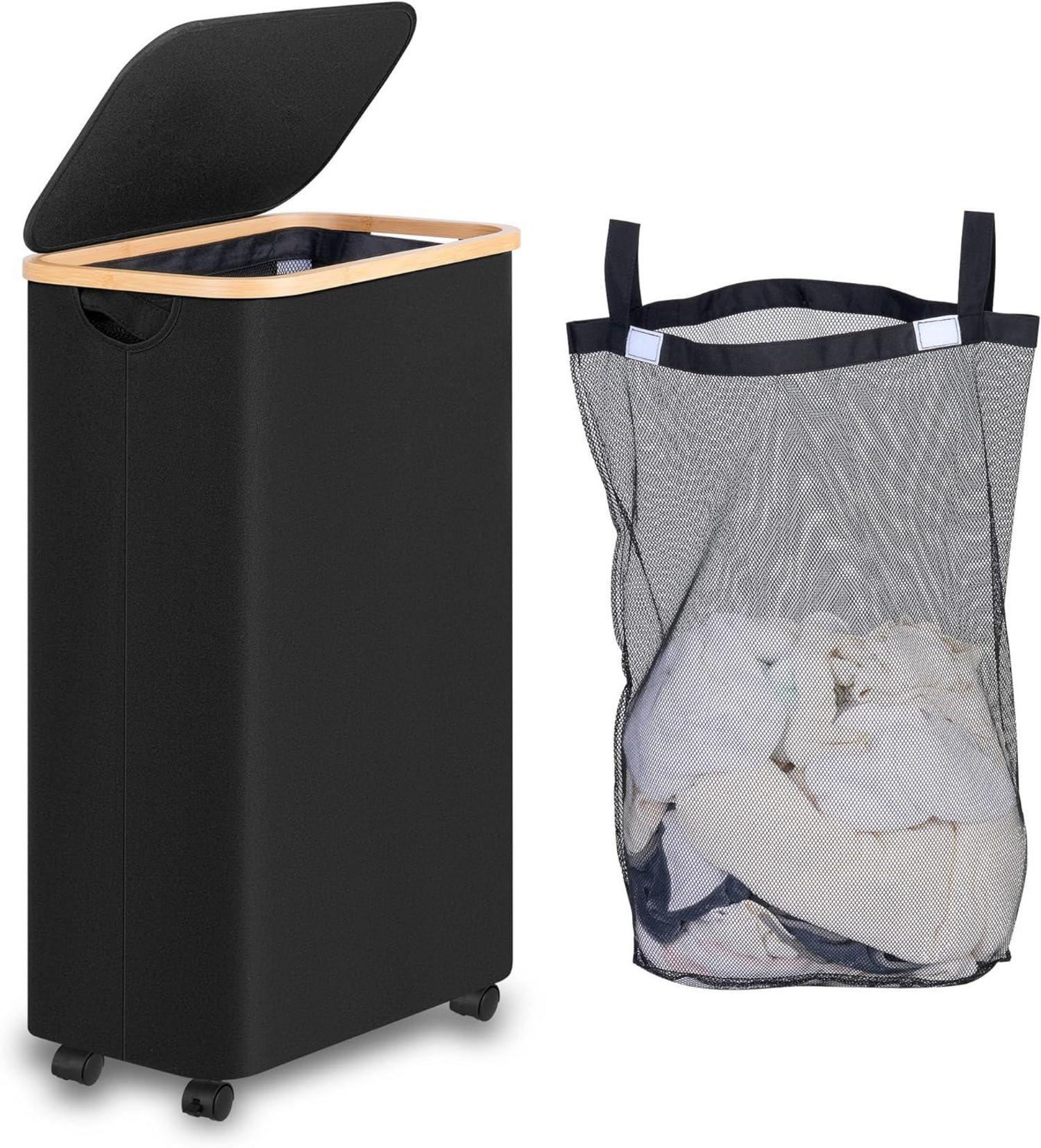 Wäschekorb mit Deckel 75 L faltbarer Wäschesammler Rollen