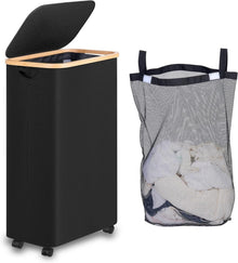 Wäschekorb mit Deckel 75 L faltbarer Wäschesammler Rollen