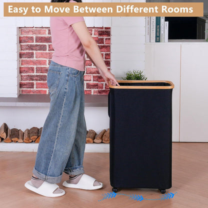 Wäschekorb mit Deckel 75 L faltbarer Wäschesammler Rollen