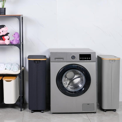 Wäschekorb 75L mit Deckel und Rollen, faltbare Wäschekörbe für