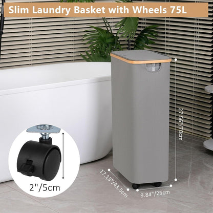 Wäschekorb mit Rollen 75L Bambusgriffe Herausnehmbarer