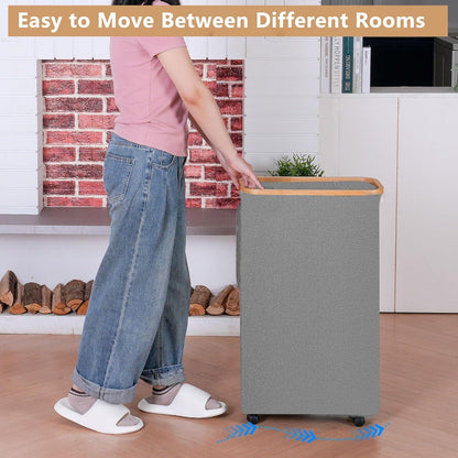 Wäschekorb mit Rollen 75L Herausnehmbarer Innentasche Grau