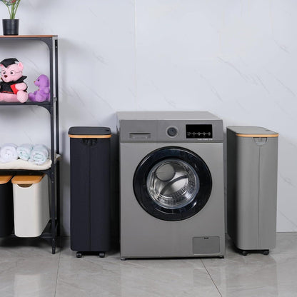 Wäschekorb mit Rollen 75L Schmal Herausnehmbarer Innentasche Grau