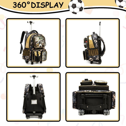 Kinder Trolley Rucksack mit Fußball Design – Schultasche mit Rollen