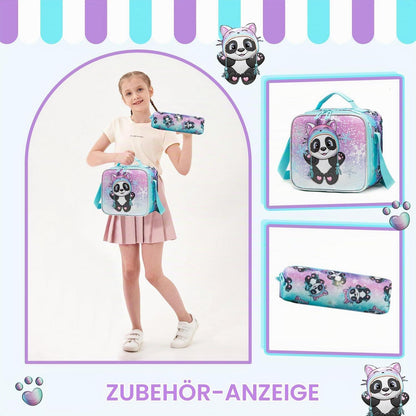 Kinder Trolley Rucksack Panda – Schultasche mit Rollen & Lunchpaket