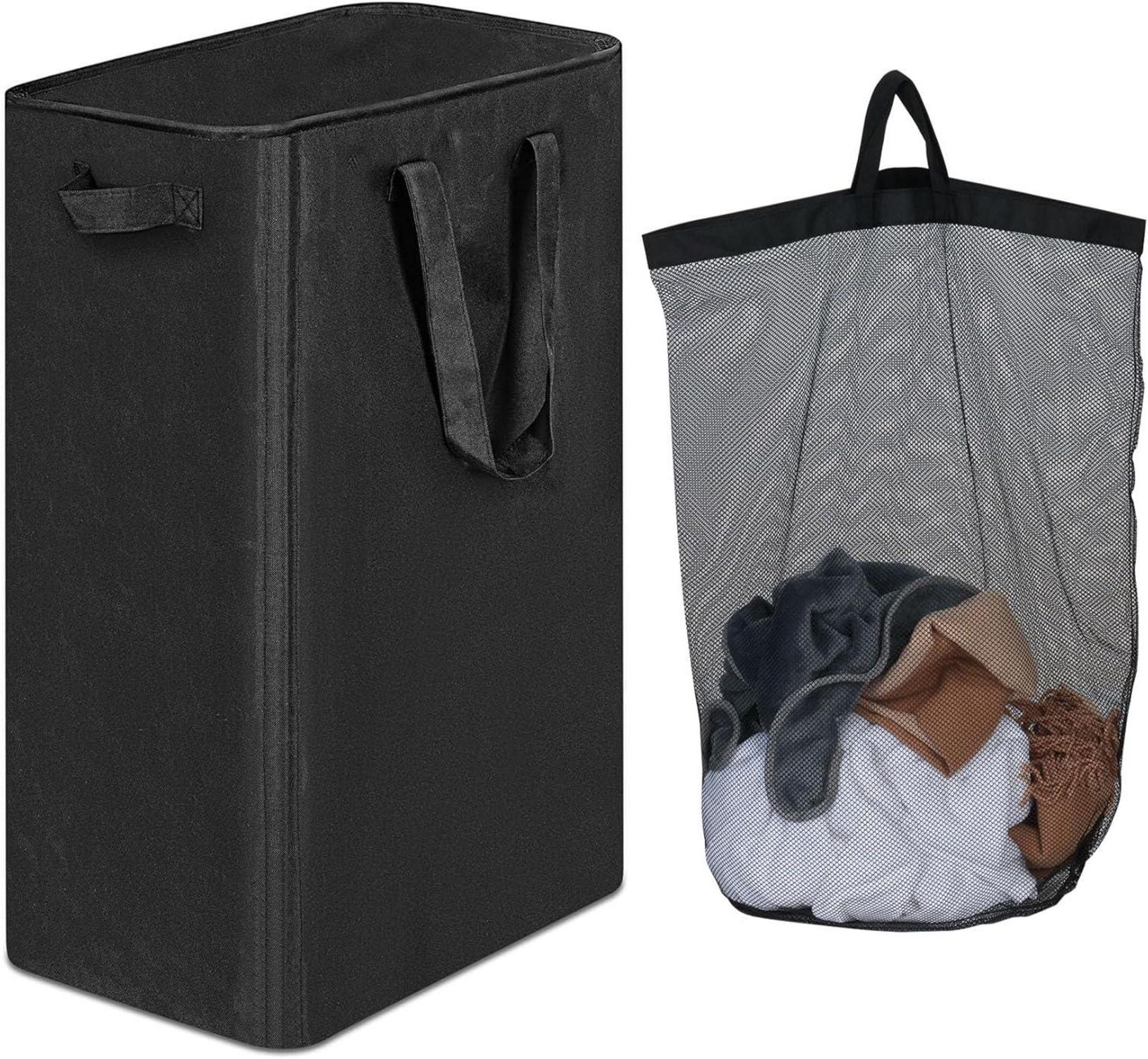 Wäschekorb mit Herausnehmbarer Innentasche & Griffen 75L Schwarz