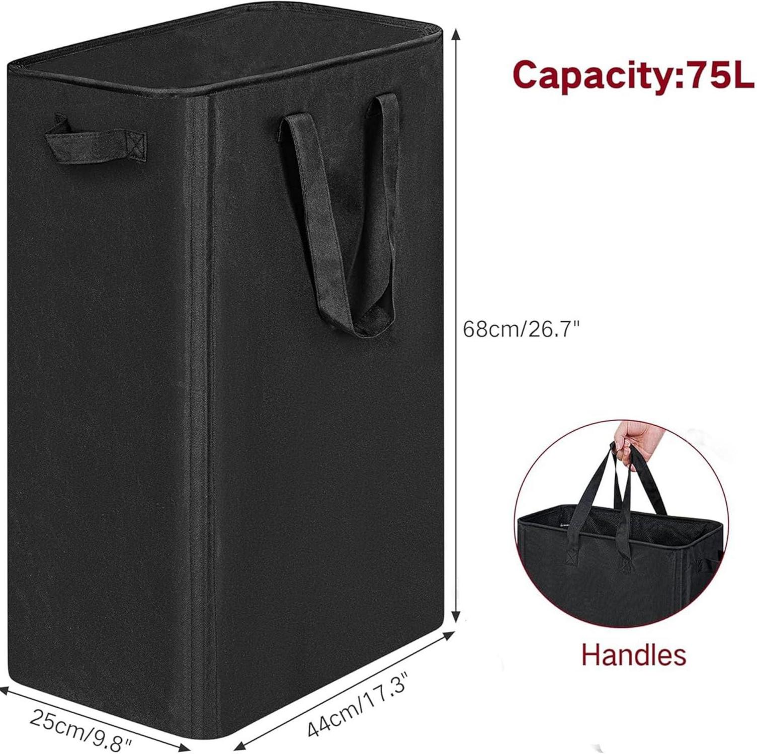 Wäschekorb mit Herausnehmbarer Innentasche & Griffen 75L Schwarz