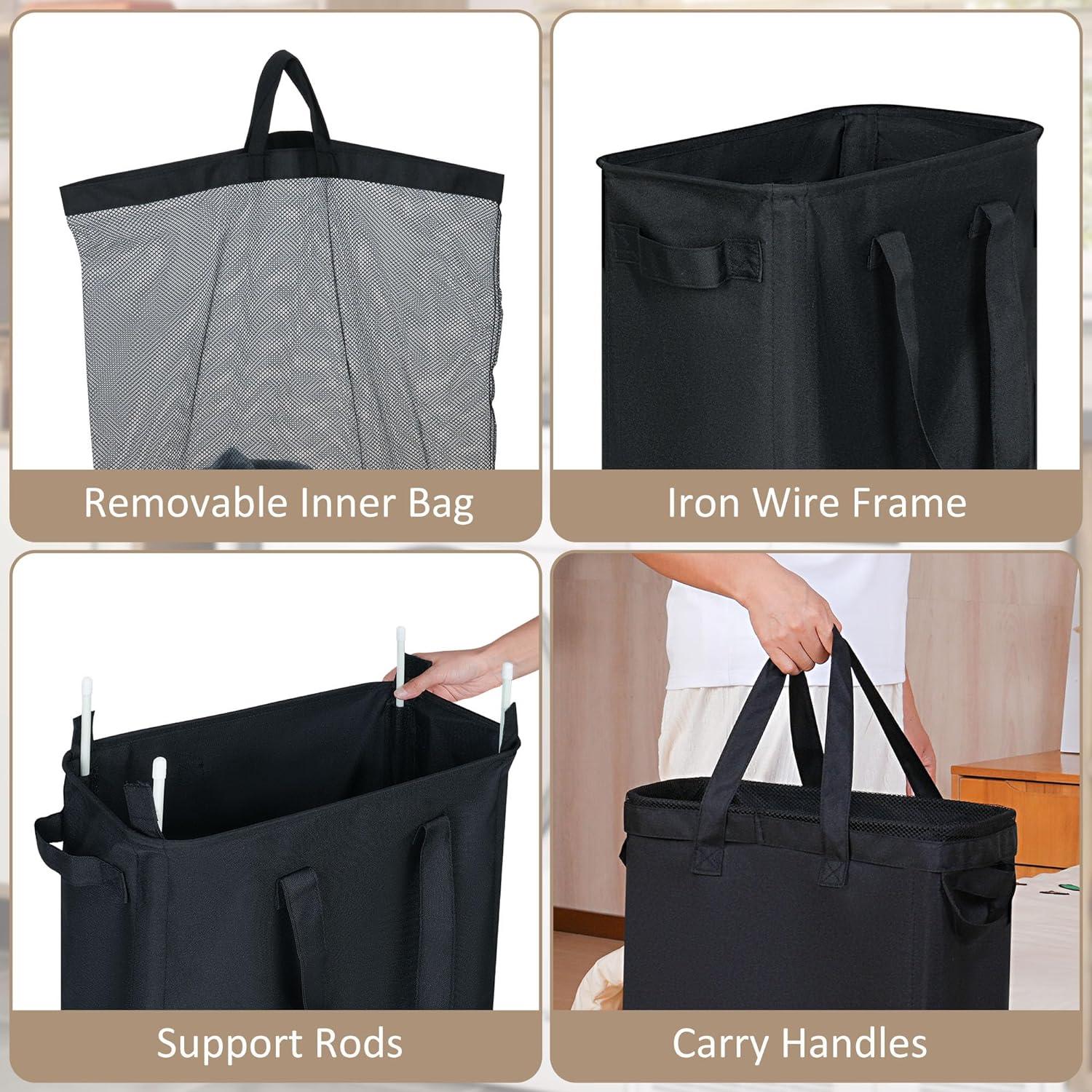 Wäschekorb 75L Schwarz Waschbar Herausnehmbar Faltbar