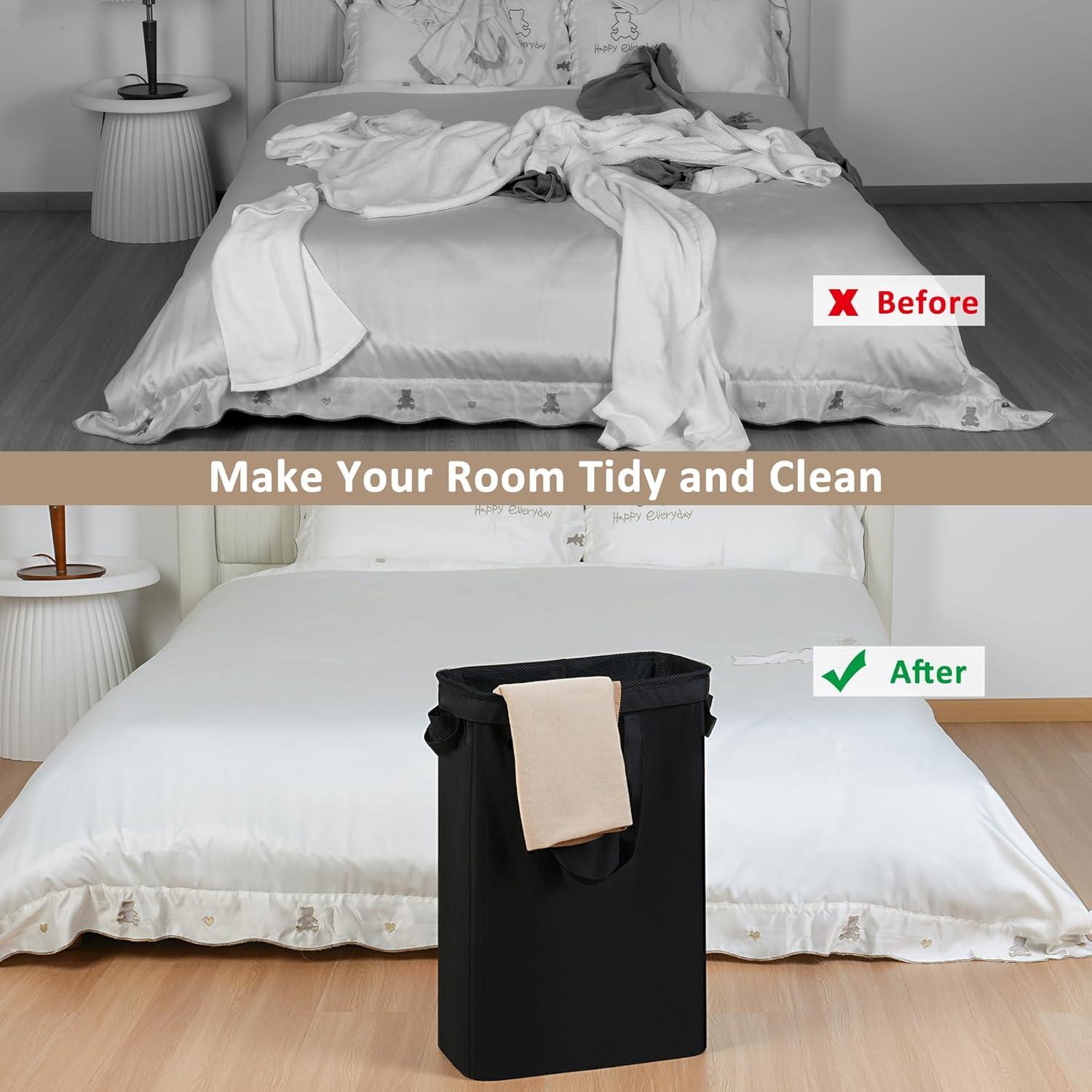 Wäschekorb 75L Herausnehmbarer Innentasche Schmal Schwarz