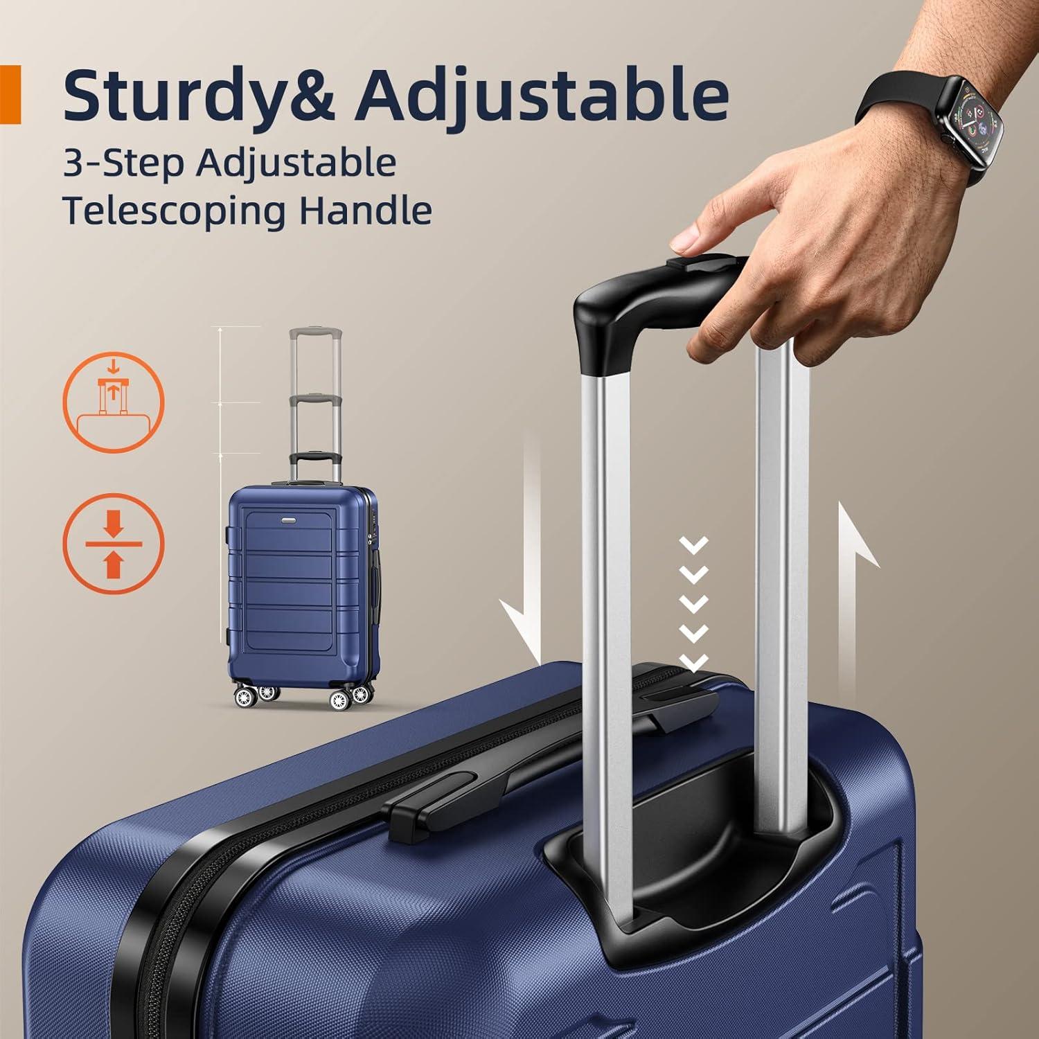 SHOWKOO Koffer Klein Hartschale Leicht Reisekoffer ABS+PC TSA 4 Rollen M-Blau